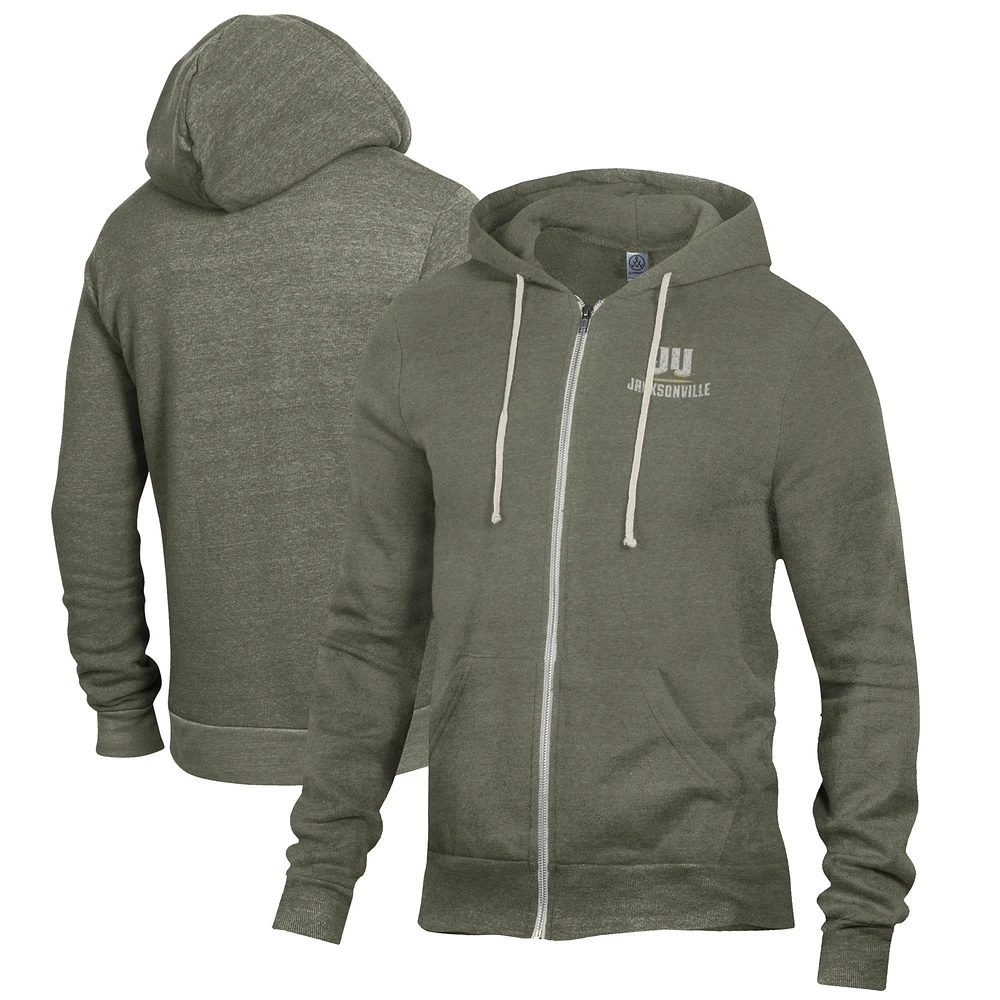 Men's Alternative Apparel Heathered Green JU Dolphins Rocky Full-Zip Hoodie