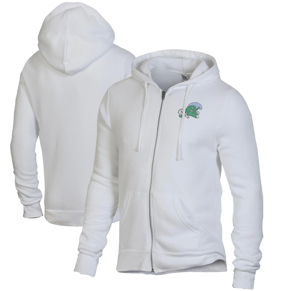 Men's Alternative Apparel White Tulane Green Wave Rocky Full-Zip Hoodie