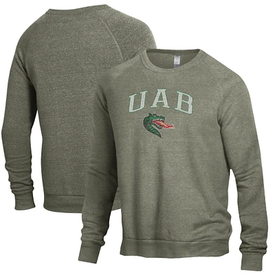 Men's Alternative Apparel Heathered Green UAB Blazers The Champ Raglan Pullover Sweatshirt