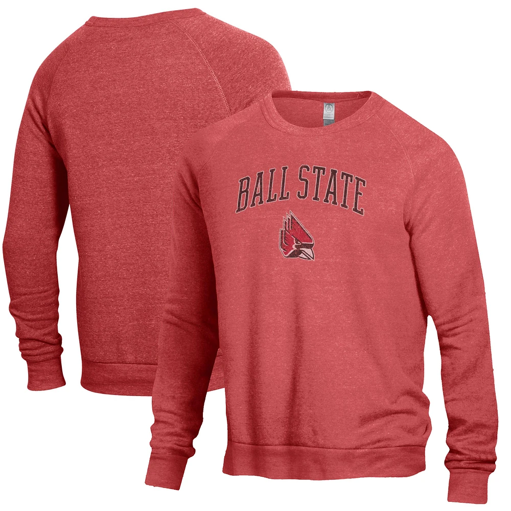 Men's Alternative Apparel Heathered Cardinal Ball State Cardinals The Champ Raglan Pullover Sweatshirt