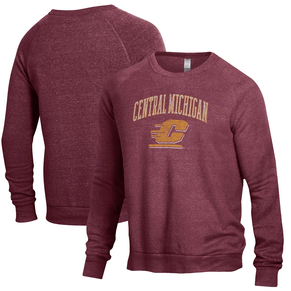 Men's Alternative Apparel Heathered Maroon Central Michigan Chippewas The Champ Raglan Pullover Sweatshirt