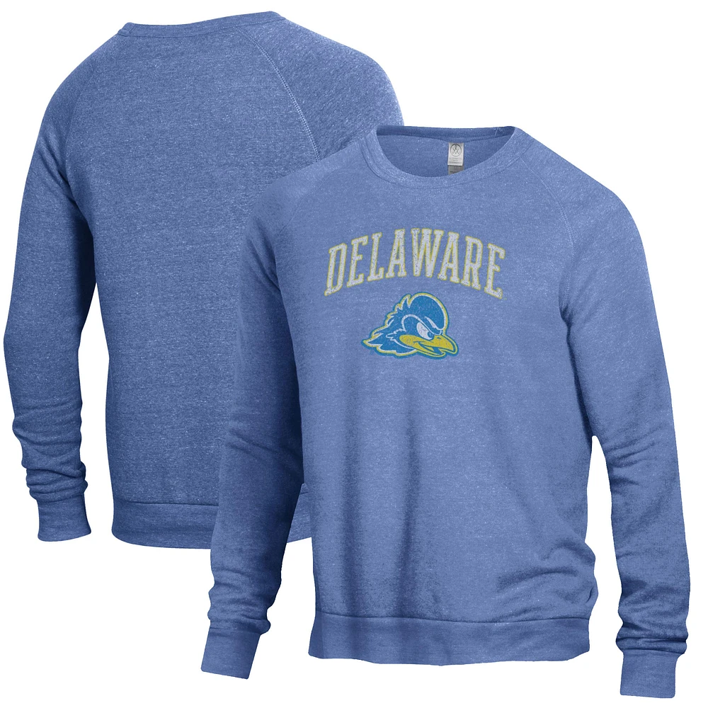Men's Alternative Apparel Heathered Blue Delaware Fightin' Hens The Champ Raglan Pullover Sweatshirt