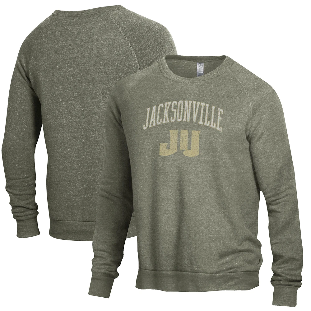 Men's Alternative Apparel Heathered Green JU Dolphins The Champ Raglan Pullover Sweatshirt
