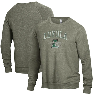 Men's Alternative Apparel Heathered Green Loyola Greyhounds The Champ Raglan Pullover Sweatshirt