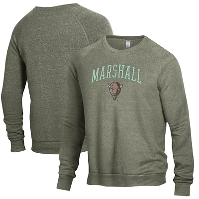 Men's Alternative Apparel Heathered Green Marshall Thundering Herd The Champ Raglan Pullover Sweatshirt