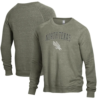Men's Alternative Apparel Heathered Green North Texas Mean The Champ Raglan Pullover Sweatshirt