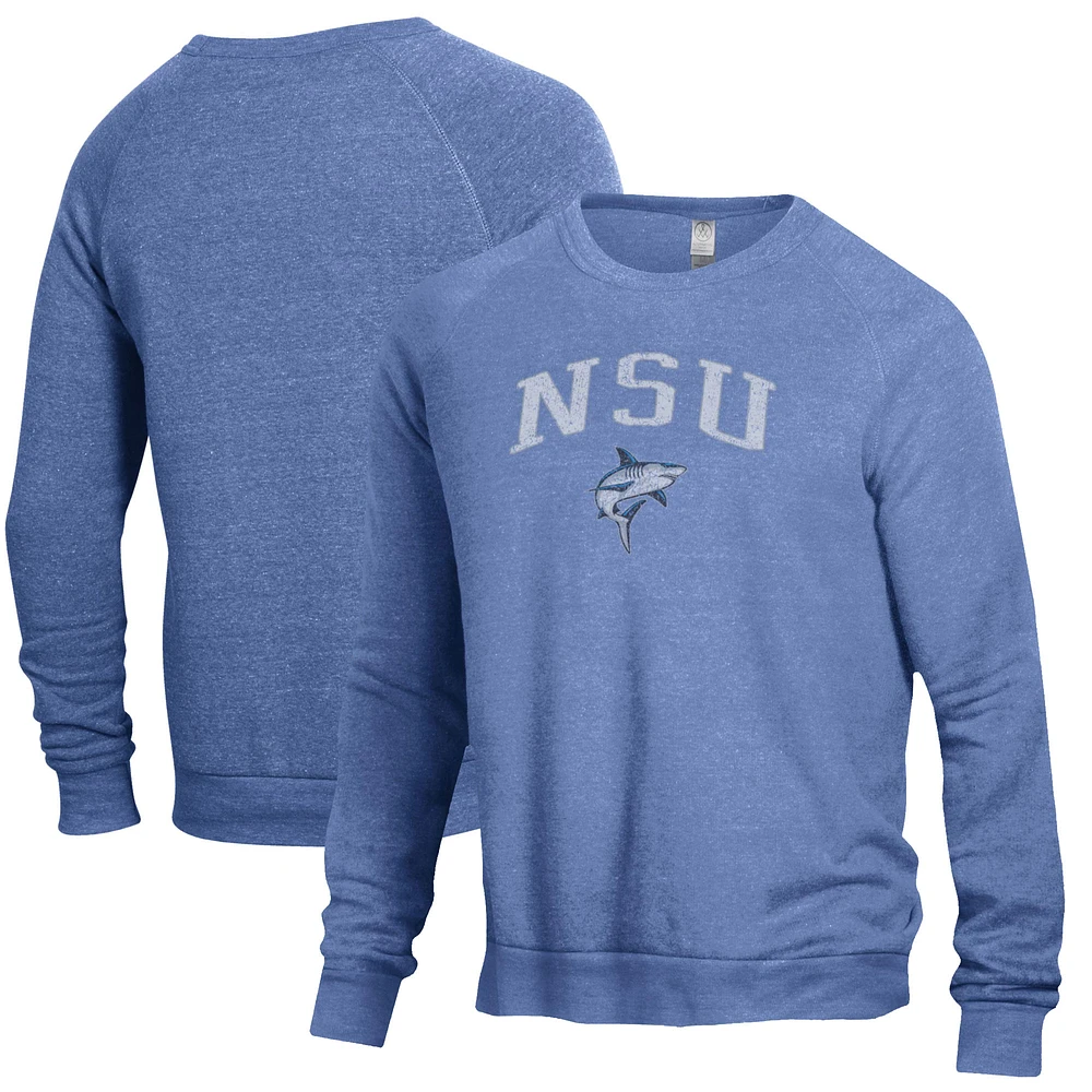 Men's Alternative Apparel Heathered Blue Nova Southeastern Sharks The Champ Raglan Pullover Sweatshirt