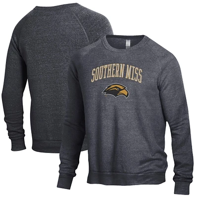 Men's Alternative Apparel Heathered Black Southern Miss Golden Eagles The Champ Raglan Pullover Sweatshirt