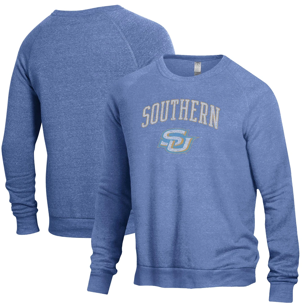 Men's Alternative Apparel Heathered Blue Southern University Jaguars The Champ Raglan Pullover Sweatshirt
