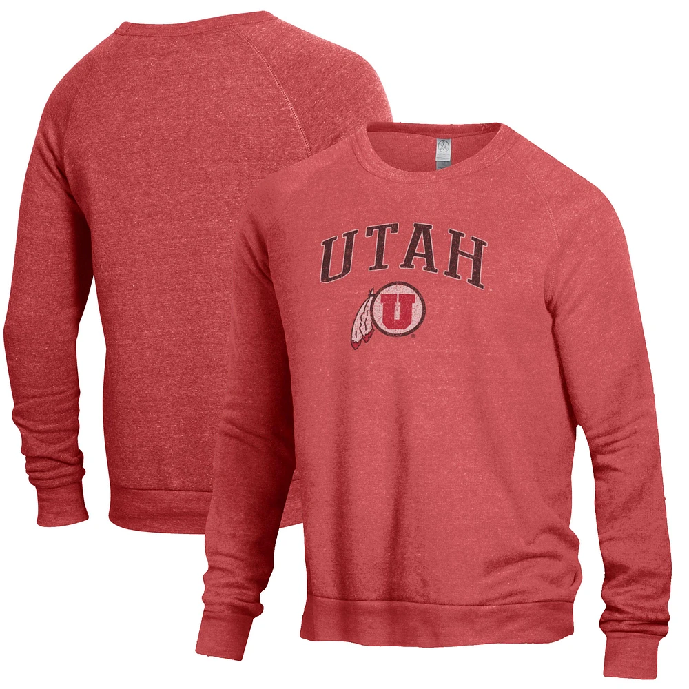 Men's Alternative Apparel Heathered Red Utah Utes The Champ Raglan Pullover Sweatshirt
