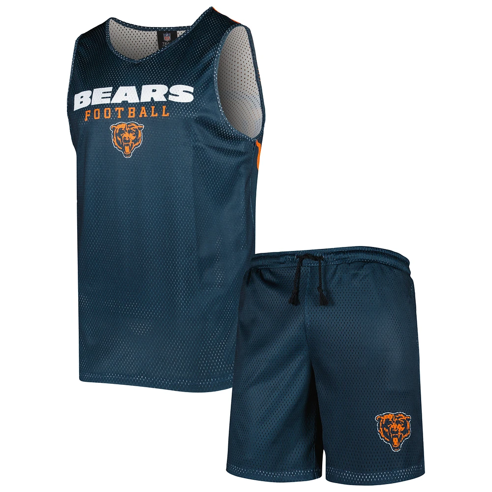 Men's FOCO Navy Chicago Bears Colorblock Mesh V-Neck & Shorts Set