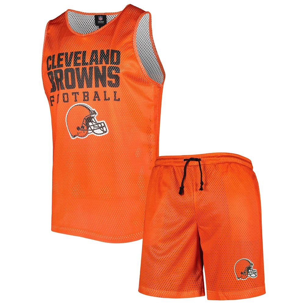 Men's FOCO Orange Cleveland Browns Colorblock Mesh V-Neck & Shorts Set