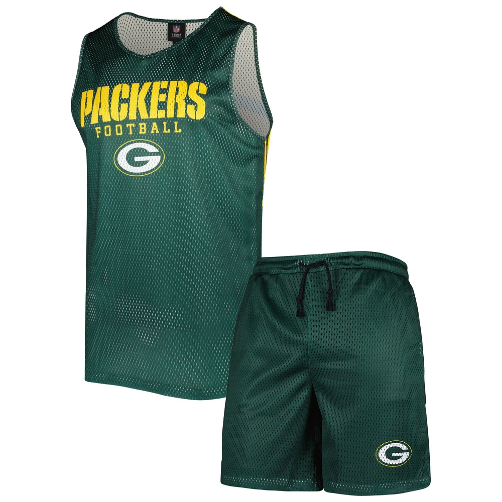 Men's FOCO Green Green Bay Packers Colorblock Mesh V-Neck & Shorts Set