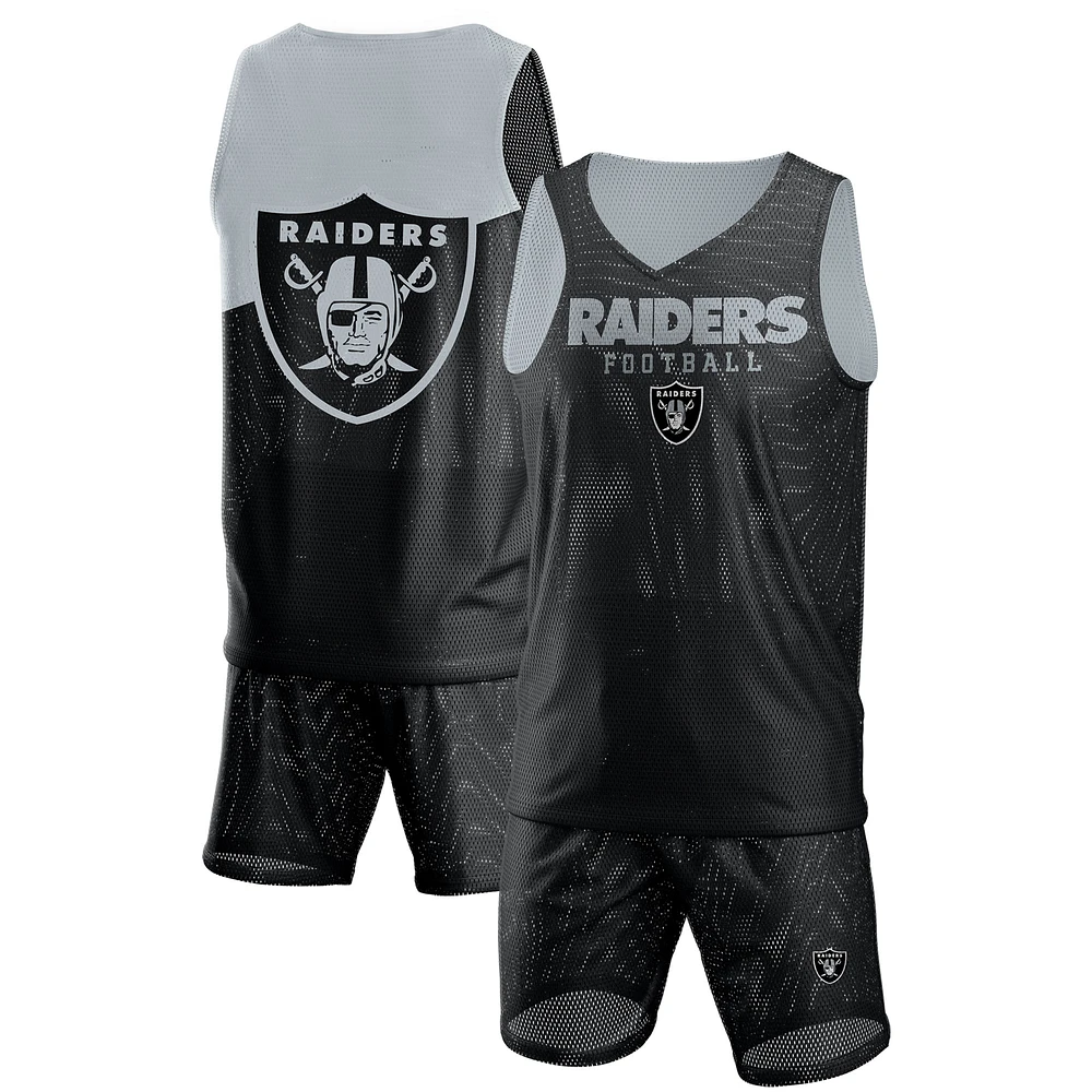 Men's FOCO Black Las Vegas Raiders Colorblock Mesh V-Neck & Shorts Set