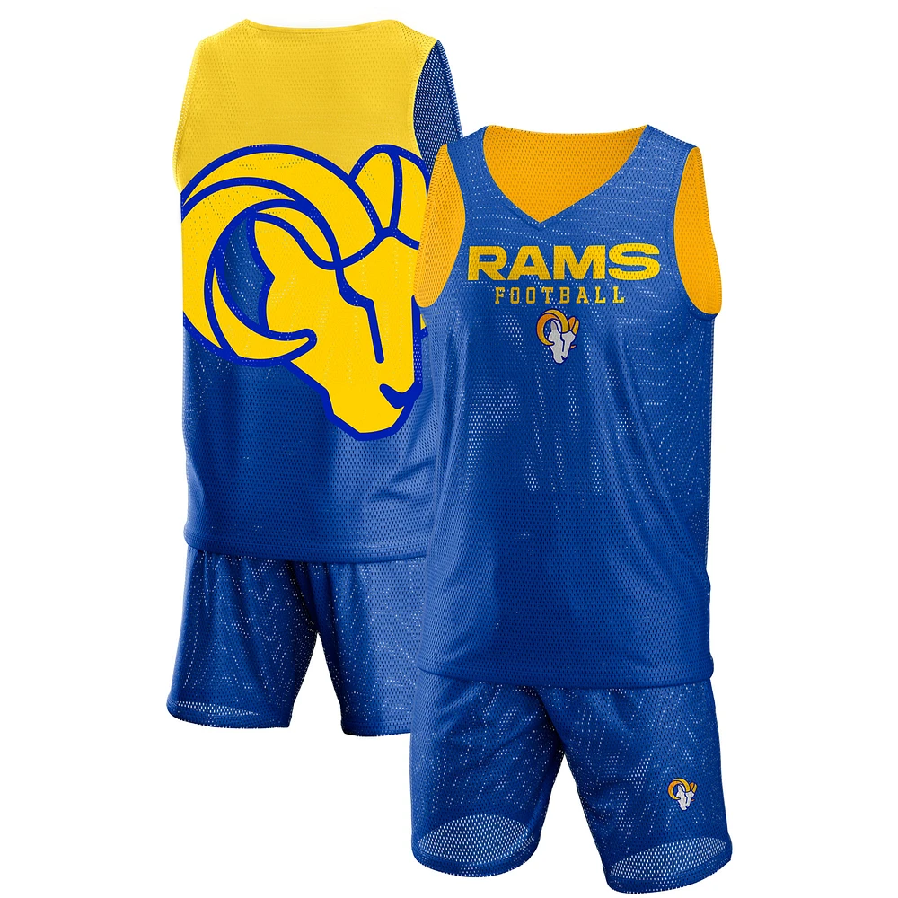 Men's FOCO Royal Los Angeles Rams Colorblock Mesh V-Neck & Shorts Set