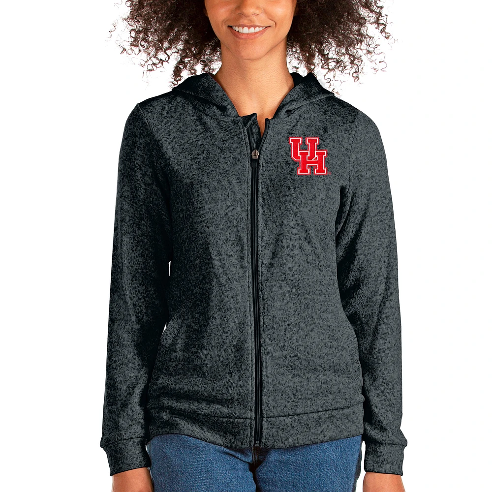 Women's Antigua Heathered Charcoal Houston Cougars Absolute Full-Zip Hoodie