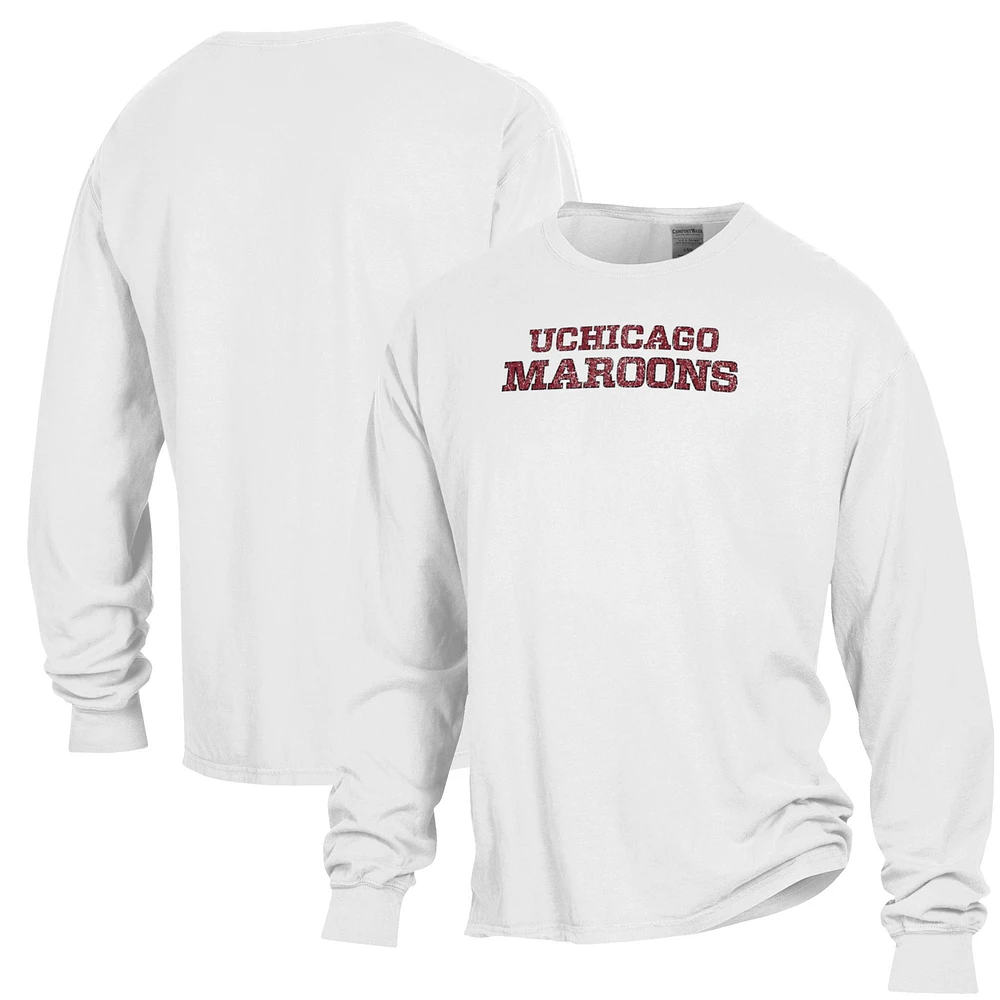 Men's ComfortWash White Chicago Maroons Garment Dyed Long Sleeve T-Shirt