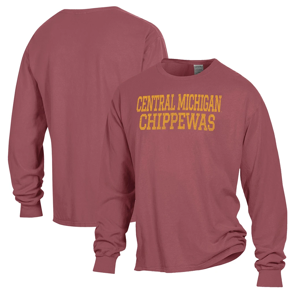 Men's ComfortWash Maroon Central Michigan Chippewas Garment Dyed Long Sleeve T-Shirt