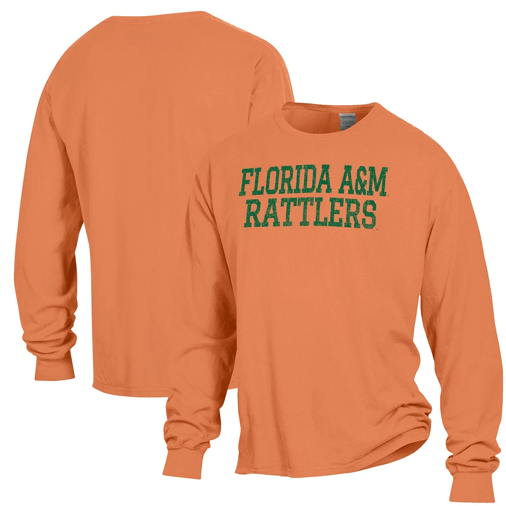 Men's ComfortWash Orange Florida A&M Rattlers Garment Dyed Long Sleeve T-Shirt