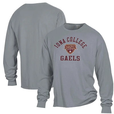 Men's ComfortWash Gray Iona University Gaels Garment Dyed Long Sleeve T-Shirt