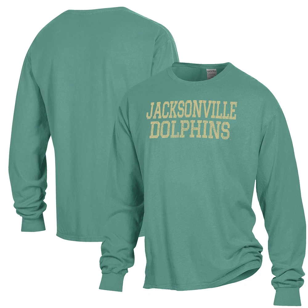 Men's ComfortWash Green JU Dolphins Garment Dyed Long Sleeve T-Shirt