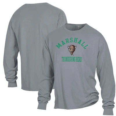 Men's ComfortWash Gray Marshall Thundering Herd Garment Dyed Long Sleeve T-Shirt