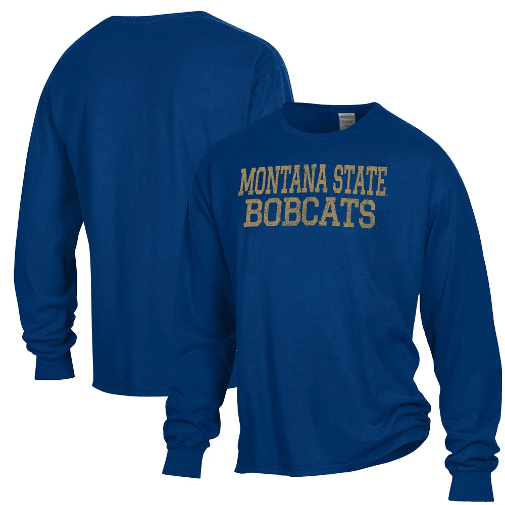 Men's ComfortWash Navy Montana State Bobcats Garment Dyed Long Sleeve T-Shirt