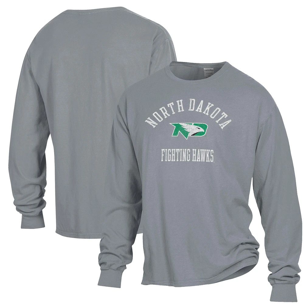 Men's ComfortWash Gray North Dakota Garment Dyed Long Sleeve T-Shirt