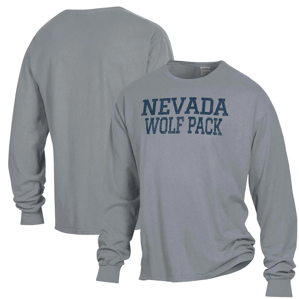 Men's ComfortWash Gray Nevada Wolf Pack Garment Dyed Long Sleeve T-Shirt