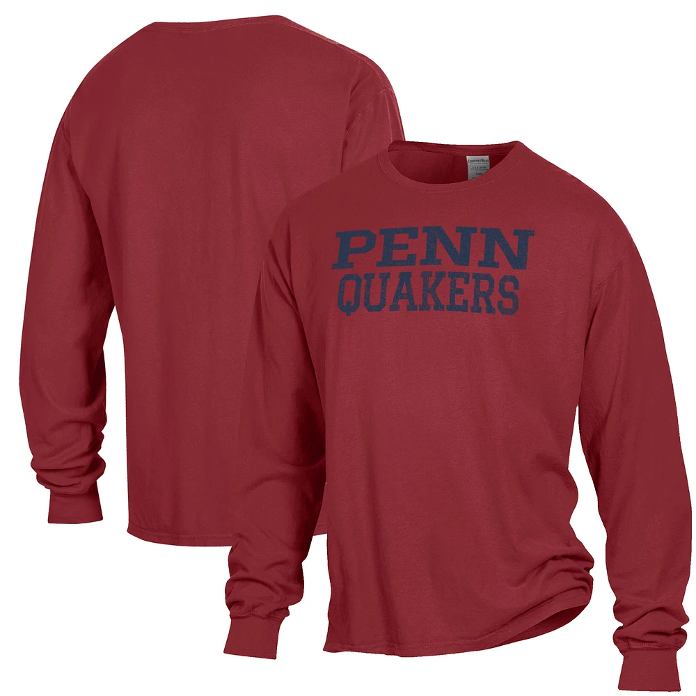 Men's ComfortWash Red Pennsylvania Quakers Garment Dyed Long Sleeve T-Shirt