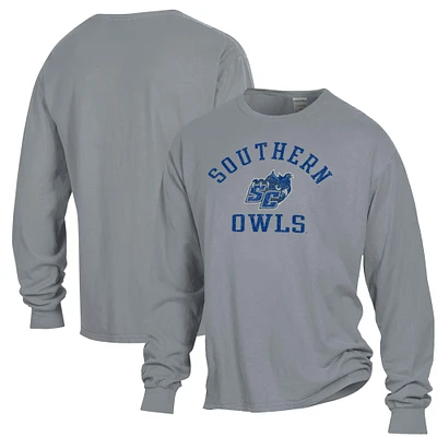 Men's ComfortWash Gray Southern Connecticut Owls Garment Dyed Long Sleeve T-Shirt