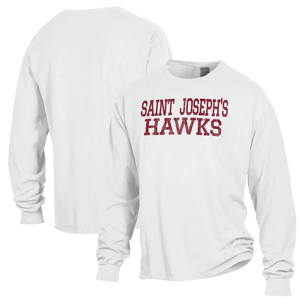 Men's ComfortWash White Saint Joseph's Hawks Garment Dyed Long Sleeve T-Shirt