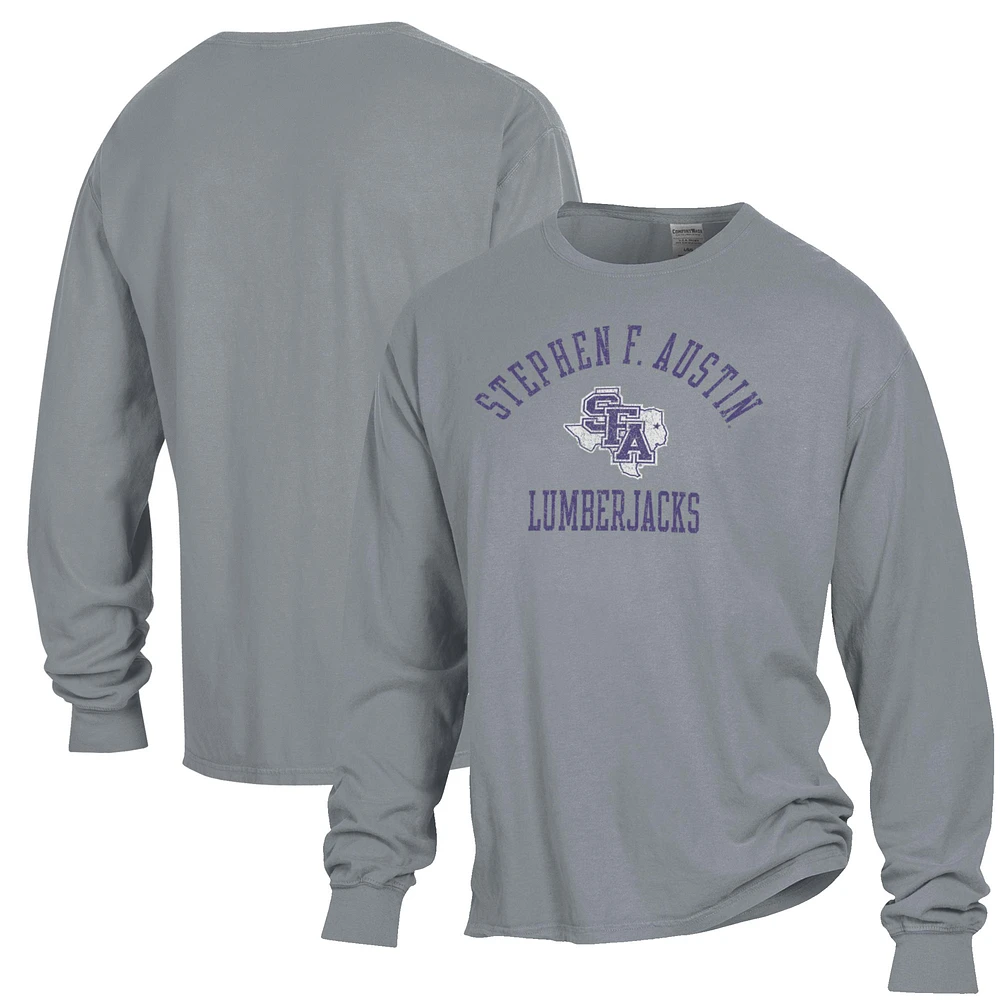 Men's ComfortWash Gray Stephen F Austin Lumberjacks Garment Dyed Long Sleeve T-Shirt