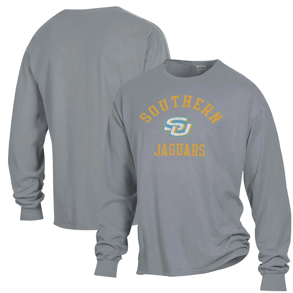 Men's ComfortWash Gray Southern University Jaguars Garment Dyed Long Sleeve T-Shirt