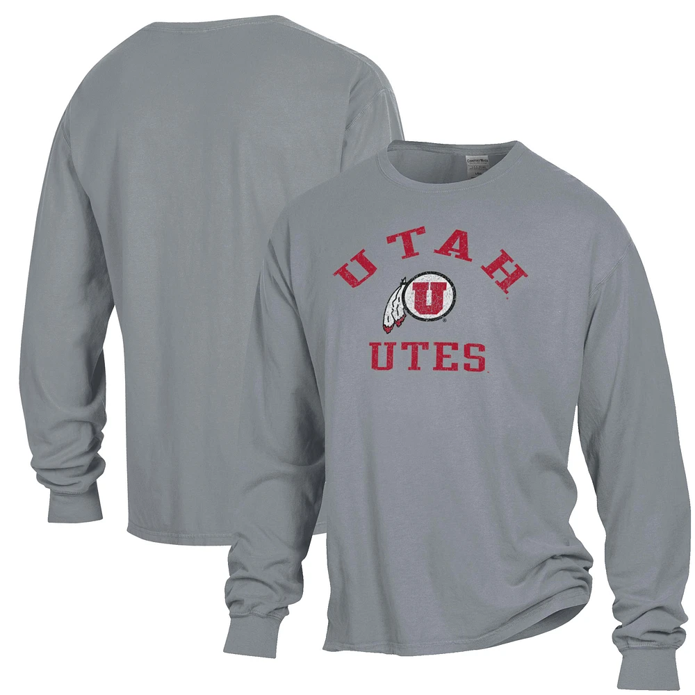 Men's ComfortWash Gray Utah Utes Garment Dyed Long Sleeve T-Shirt