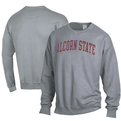 Men's ComfortWash Gray Alcorn State Braves Garment Dyed Fleece Crewneck Pullover Sweatshirt