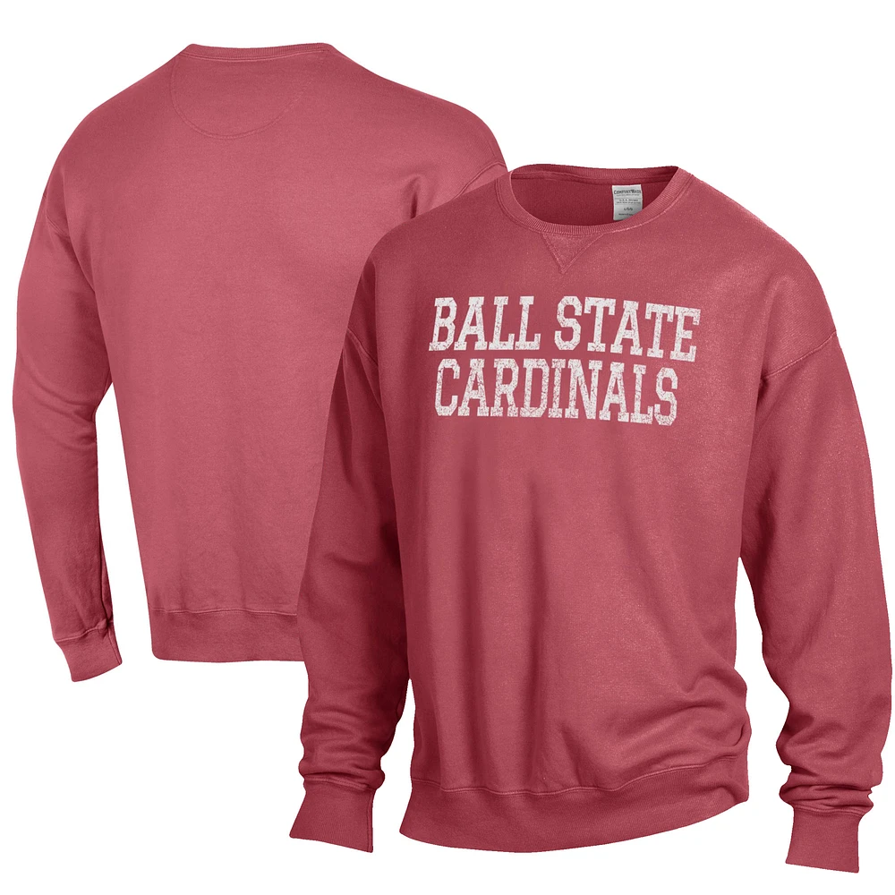 Men's ComfortWash Cardinal Ball State Cardinals Garment Dyed Fleece Crewneck Pullover Sweatshirt