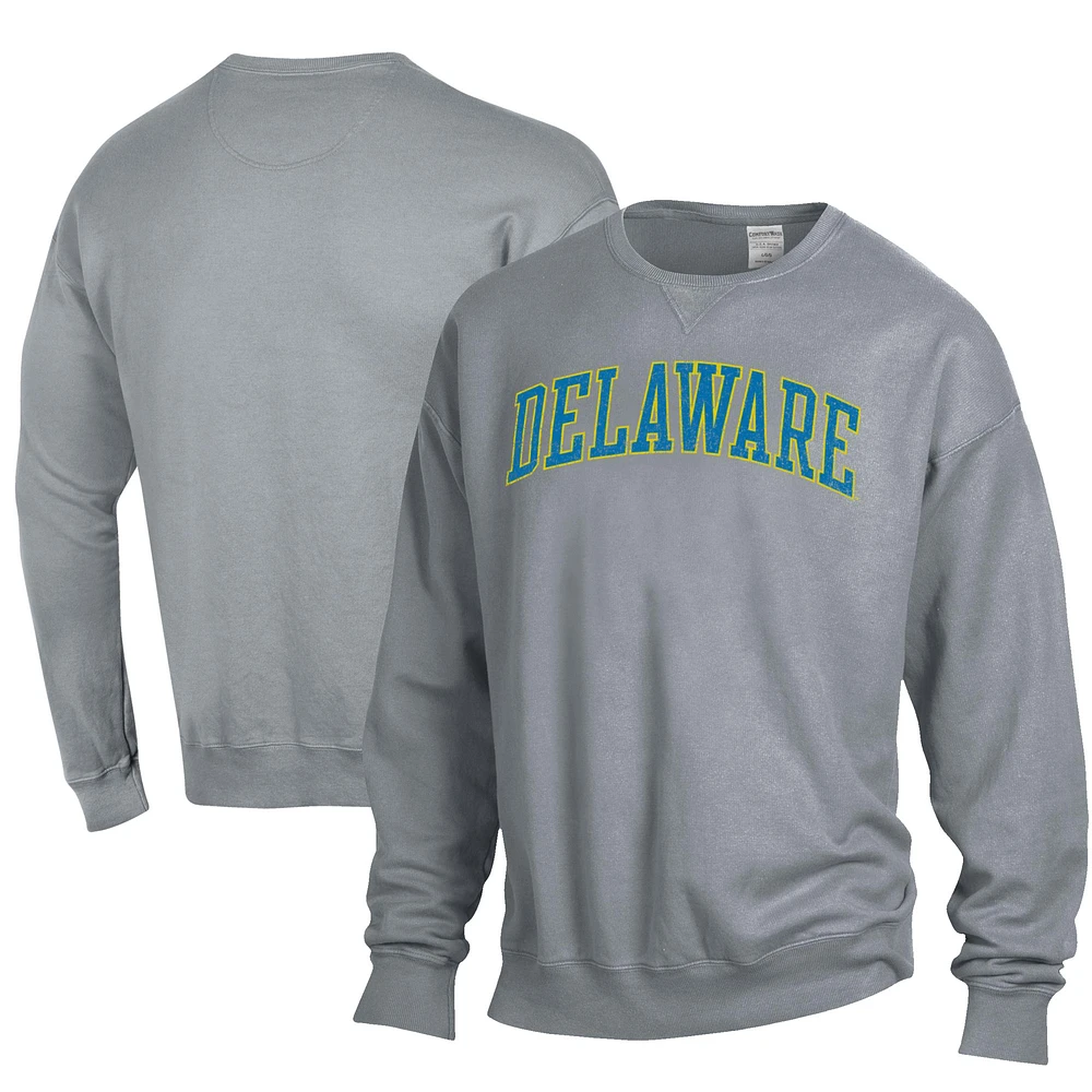 Men's ComfortWash Gray Delaware Fightin' Blue Hens Garment Dyed Fleece Crewneck Pullover Sweatshirt