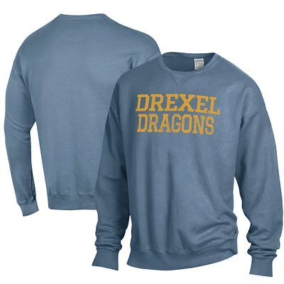 Men's ComfortWash Steel Blue Drexel Dragons Garment Dyed Fleece Crewneck Pullover Sweatshirt