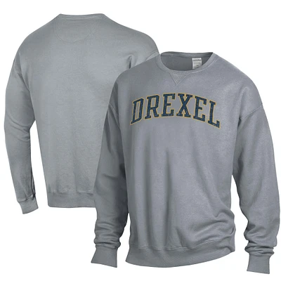 Men's ComfortWash Gray Drexel Dragons Garment Dyed Fleece Crewneck Pullover Sweatshirt