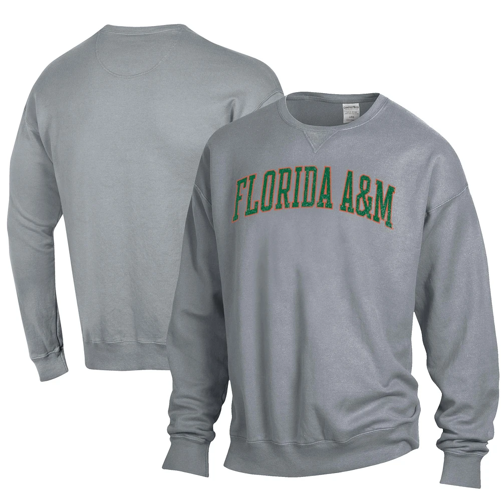 Men's ComfortWash Gray Florida A&M Rattlers Garment Dyed Fleece Crewneck Pullover Sweatshirt