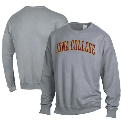 Men's ComfortWash Gray Iona University Gaels Garment Dyed Fleece Crewneck Pullover Sweatshirt
