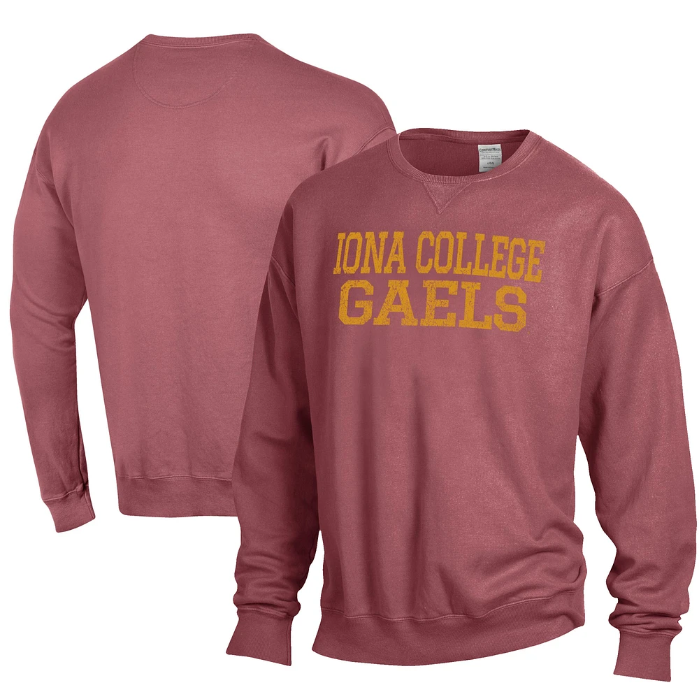 Men's ComfortWash Maroon Iona University Gaels Garment Dyed Fleece Crewneck Pullover Sweatshirt