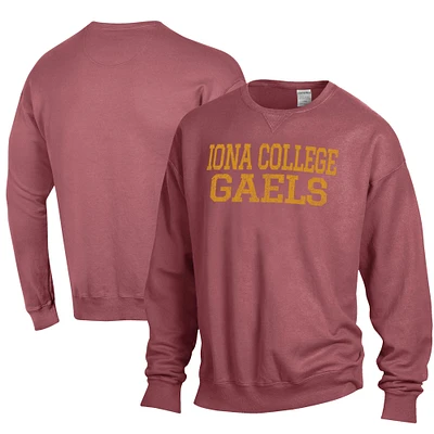 Men's ComfortWash Maroon Iona University Gaels Garment Dyed Fleece Crewneck Pullover Sweatshirt