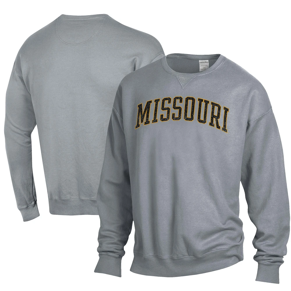Men's ComfortWash Gray Missouri Tigers Garment Dyed Fleece Crewneck Pullover Sweatshirt