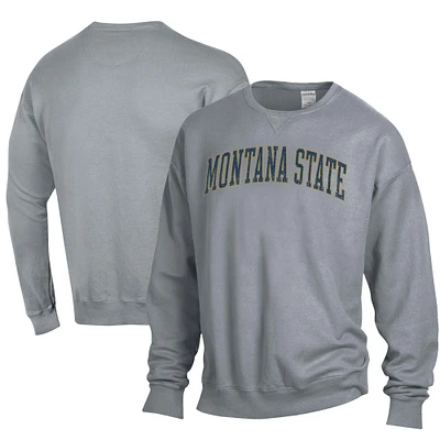 Men's ComfortWash Gray Montana State Bobcats Garment Dyed Fleece Crewneck Pullover Sweatshirt