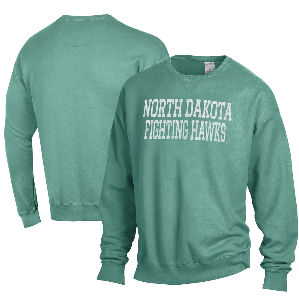 Men's ComfortWash Green North Dakota Garment Dyed Fleece Crewneck Pullover Sweatshirt