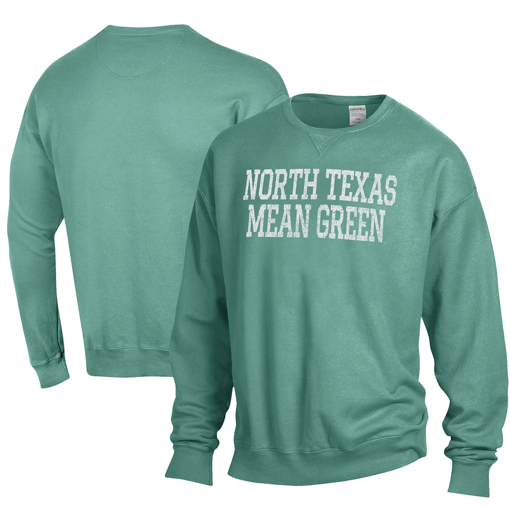 Men's ComfortWash Green North Texas Mean Garment Dyed Fleece Crewneck Pullover Sweatshirt