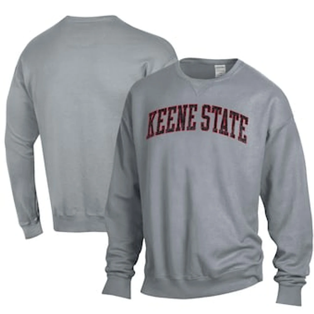 Men's ComfortWash Gray Keene State Owls Garment Dyed Fleece Crewneck Pullover Sweatshirt