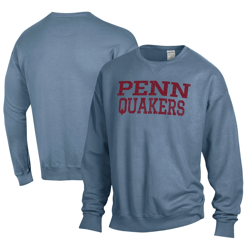 Men's ComfortWash Steel Blue Pennsylvania Quakers Garment Dyed Fleece Crewneck Pullover Sweatshirt